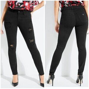 Guess Sexy Curve Skinny Jeans Black Distressed Destroyed Raw Hem Sz 26